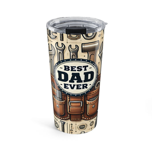 Tumbler with tool design and 'Best Dad Ever' text on a white background